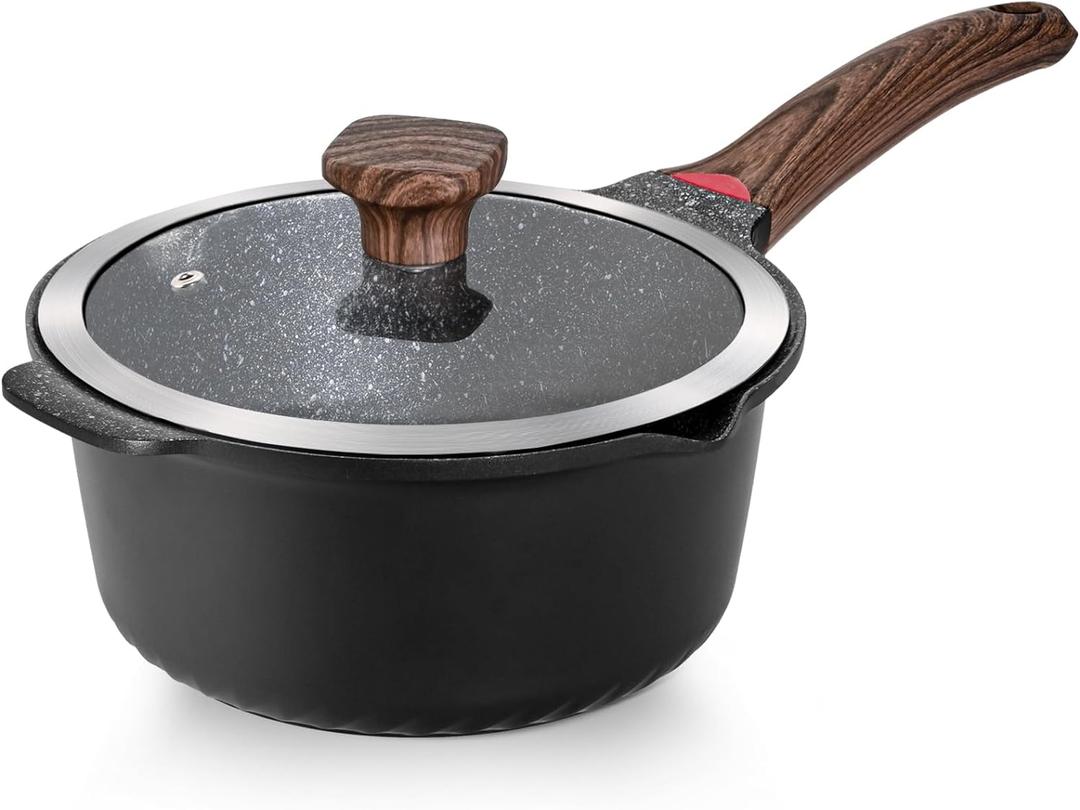 VINCHEF Olla antiadherente con tapa, 4 cuartos de galn, cacerola grande con mango Stay Cool, olla de cocina profunda de induccin, apta para lavavajillas, compatible con todas las estufas, sin (Negro -)