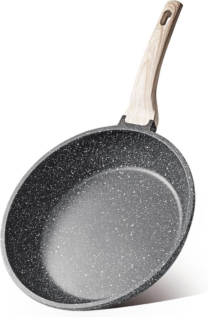 CAROTE Non Stick Frying Pan Skillet, Omelet Pan, Healthy Non Toxic Granite Chef Pan, Induction Compatible Egg Frying Pan with Heat-Resistant Handle, PFOA-Free,Black, 12"