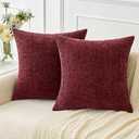 MIULEE Pack of 2 Wine Red Couch Throw Pillow Covers 20x20 Inch Soft Chenille Pillow Covers for Sofa Living Room Solid Dyed Pillow Cases
