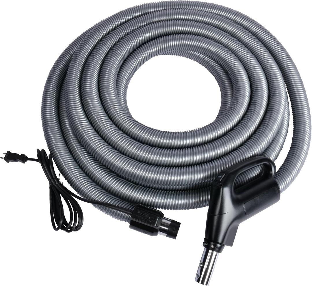 35 Ft. 4-Wire Central Vacuum Dual-Voltage Hose with Universal Pigtail Wall End and Flush Handle