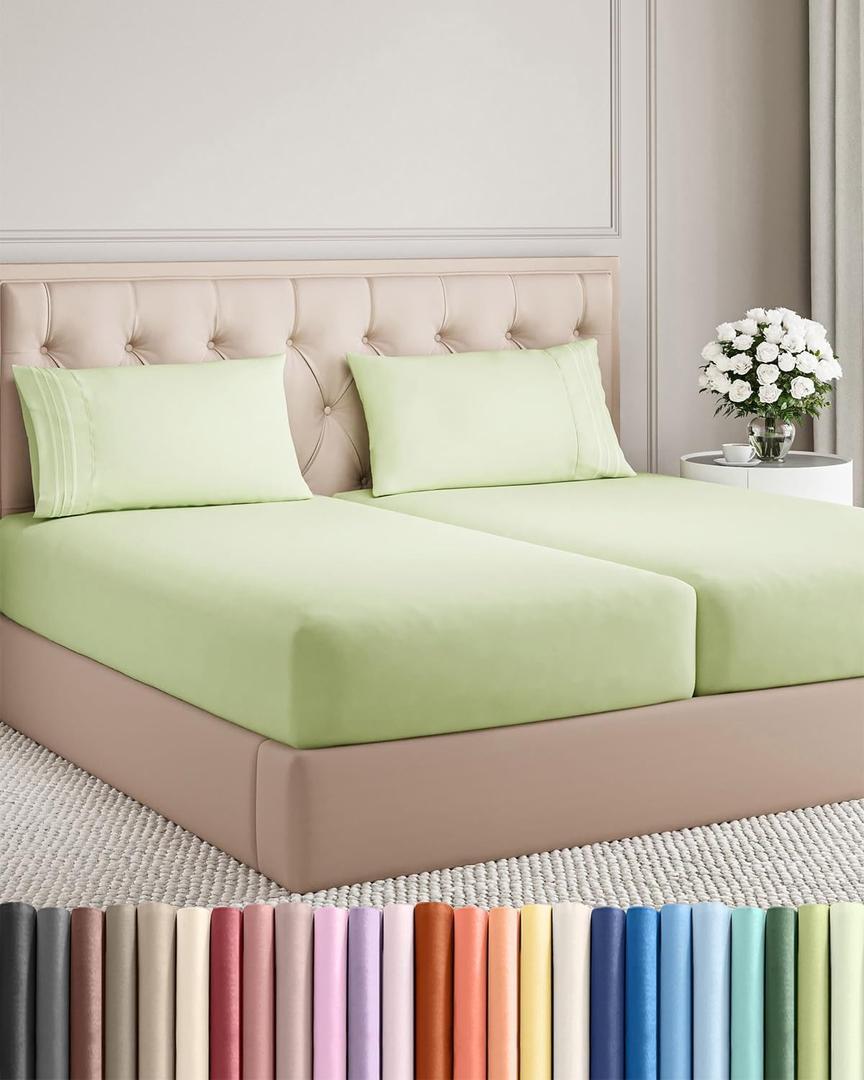 Split King Size 5 Piece Sheet Set - Comfy Breathable & Cooling Bed Sheets Set - Hotel Luxury Bedding for Women, Men, Kids, Teens, Boys & Girls - Deep Pockets and Wrinkle Free - Oeko-Tex - Light Sage