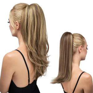 Clip in Ponytail Extension 18 Inch Pony Tails Hair Extensions for Women Long Straight Curly Tail Ponytail Hair piece Synthetic Fake Versatile Pony (Brunette/Ash Blonde)