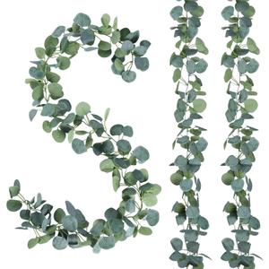 Sggvecsy 2 Pack Artificial Eucalyptus Garland Greenery Leaves Handmade 3D Silk Vines Silver Dollar Leaves Faux Leaf Plants for Wedding Wall Table Party Home Fireplace Bedroom Decor