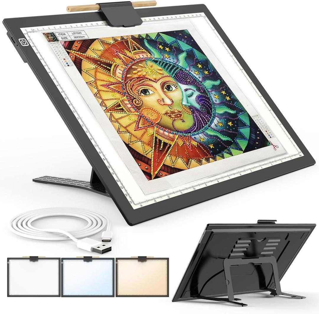A3 Light Board for Diamond Painting, Rechargeable Battery Light Pad, Magnetic Tracing Light Box, Ultra-Thin Copy Board with 3 Colors& 6 Levels Adjustable Brightness for Drawing, Sketching, Animation