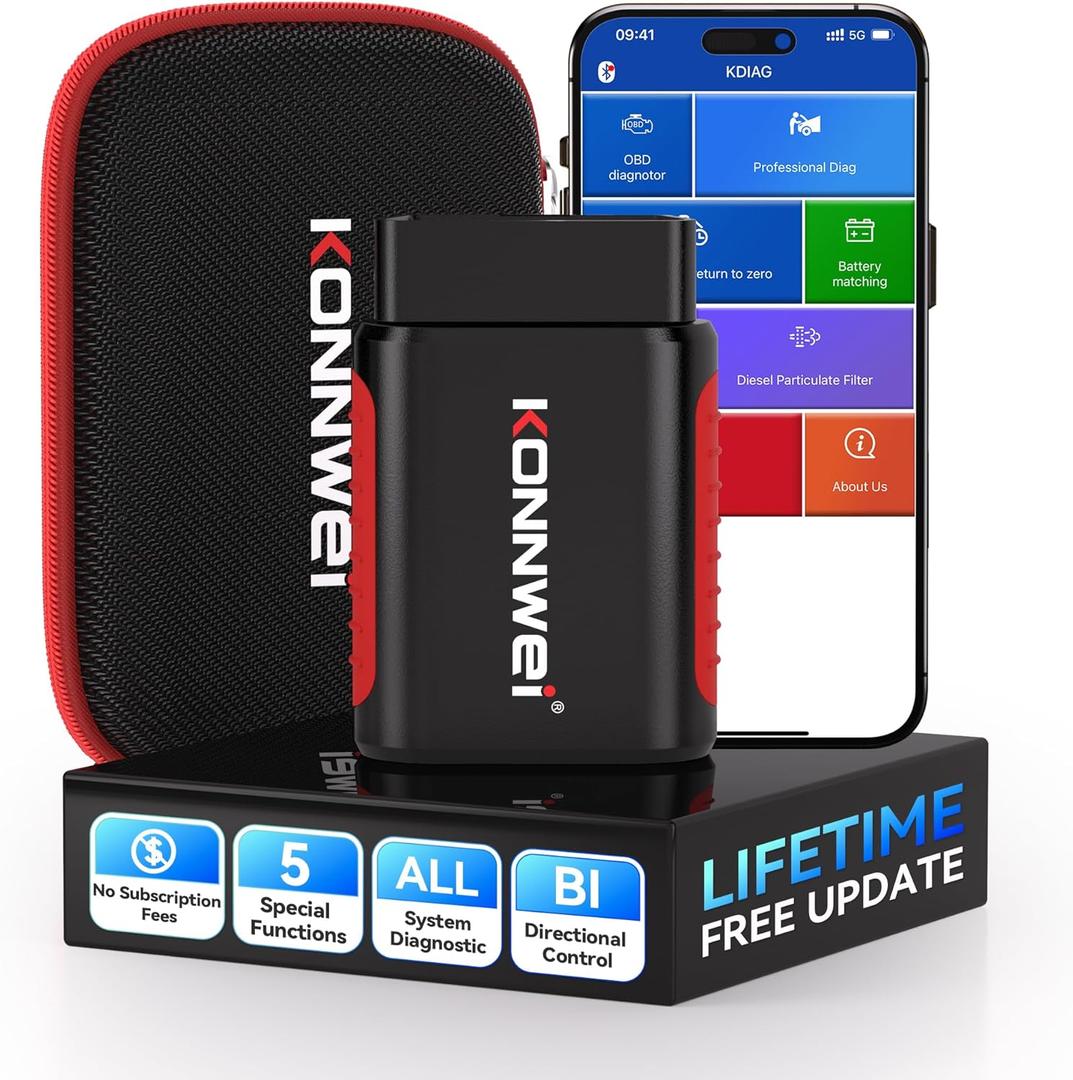 KONNWEI OBD2 Scanner Bluetooth - Full System Diagnostic Tool w/Bi-Directional Control, Oil/EPB/DPF/BMS ResetTPMS Read for 40+ Vehicles, No Subscription, Lifetime iOS Android App, Storage Box Included