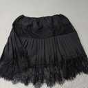 Women Lace Skirt Ruffle Mini Skirt Half Slip Layered Pleated Flowy Skirt, L, Color: A Black
