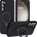 Designed for Samsung Galaxy S23 6.1'' with Magnetic Ring Stand[Compatible with Mag-Safe][Military-Grade Protection] Slim Liquid Silicone S23 Phone Case for Men Wowen,Black