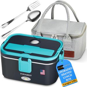 1.8L Heated Lunch Box  XL Electric Lunch Box for Adults, 80W Portable Food Warmer for Car, Truck (12V/24V) & Home (110V/220V)  Full-Size Utensils, Premium Bag, Larger Capacity (Neon Blue)