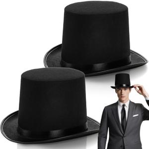 2 Pack Black Felt Top Hat, Funny Party Stovepipe Hat, Formal Tuxedo Vampire Costume Hat, Dress Up Victorian Hat for Cosplay, Halloween, Unisex