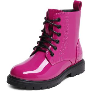 DREAM PAIRS Boys Girls Side Zipper Combat Ankle Boots(12 Little Kid (Rose/Red)