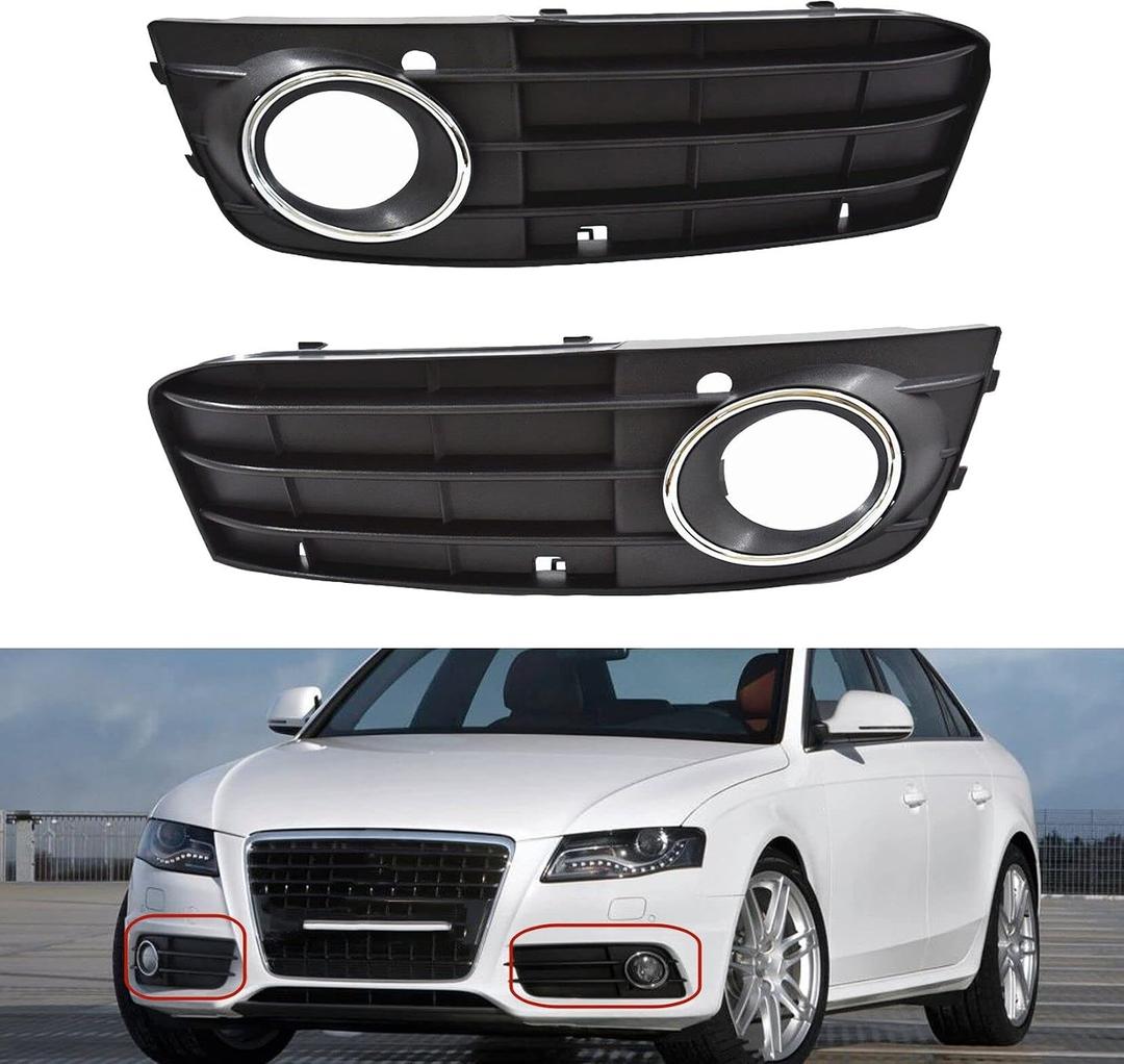1 Pair Front Bumper Fog Light Cover Grilles Left and Right Side Replacement for A4 2009-2012 Regular Edition