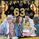 63rd Birthday Decorations Men Women with 63rd Birthday Banner, Black and Gold Table Cloth, Number Balloons, Large Sash, Cake Topper and Candles