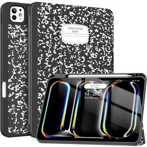 Soke Case for New iPad Pro 11 Inch (M5/M4) 5th Generation 2024-2025 with Pencil Holder - [Shockproof + Apple Pencil Charging + Auto Wake/Sleep], Soft TPU Back Cover for iPad Pro 11", Book Black