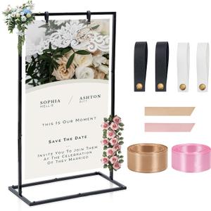 Elegant Wedding Sign Stand & HolderBlack Heavy Duty Metal Wedding Welcome Sign Stand for ReceptionWelcome to Our Wedding Hanging Sign Stand - Perfect for Seating Chart, Posters, and Decor