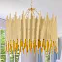 TOCHIC Gold Chandelier Light Fixture 21" D, 4 Lights Modern Farmhouse Drum Chandeliers Rustic Hanging Pendant Ceiling Light Fixture for High Ceilings Dining Living Room Foyer Kitchen Entryway Hallway