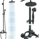 Rain Shower System Oil Rubbed Bronze Outdoor Shower Faucet Set with 8 Inch Rainfall Shower Head Handheld Spray 2 Cross Handles Wall Mounted Bathroom Shower Fixtures Solid Brass