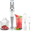 Cordless Immersion Blender: 4-in-1 Rechargeable Cordless Hand Blender, 21-Speed & 3-Angle Adjustable with Chopper, Beaker, Whisk, Beater for Milkshakes | Smoothies | Soup Baby Food (White)