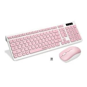 Wireless Keyboard and Mouse Combo, Full-Sized Wireless Keyboard and Adjustable DPI Mouse, 2.4GHz USB Receiver, Wireless Keyboard and Mouse for PC, Windows, Desktop, Laptop (pink)