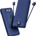 VEGER Portable Charger with Built-in AC Plug and Cables, All in One 10000mAh Ultra Slim Power Bank Travel Essentials, Fast Charging Battery Pack Compatible with iPhone, Samsung, Android (Navy)