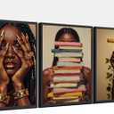 Pormipone 3 Pcs Black Women Canvas Wall Art African American Painting Poster Wall Decor Cross Books Pictures for Living Room and Girl's Bedroom Room Decoration 12 * 18 in(Poster No Frame)