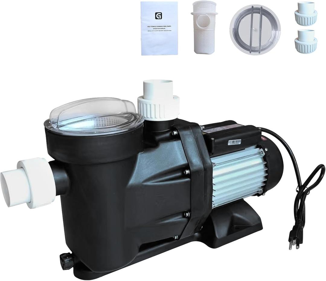 GarveeLife 1.5 HP Above/In Ground Pool Pump, 110V, 6160 GPH Single Speed, High-Flow Swimming Pool Pump with Filter Basket, 1100W Powerful Pool Pumps with 1.5 In Inlet/Outlet (1.5HP, 110V)