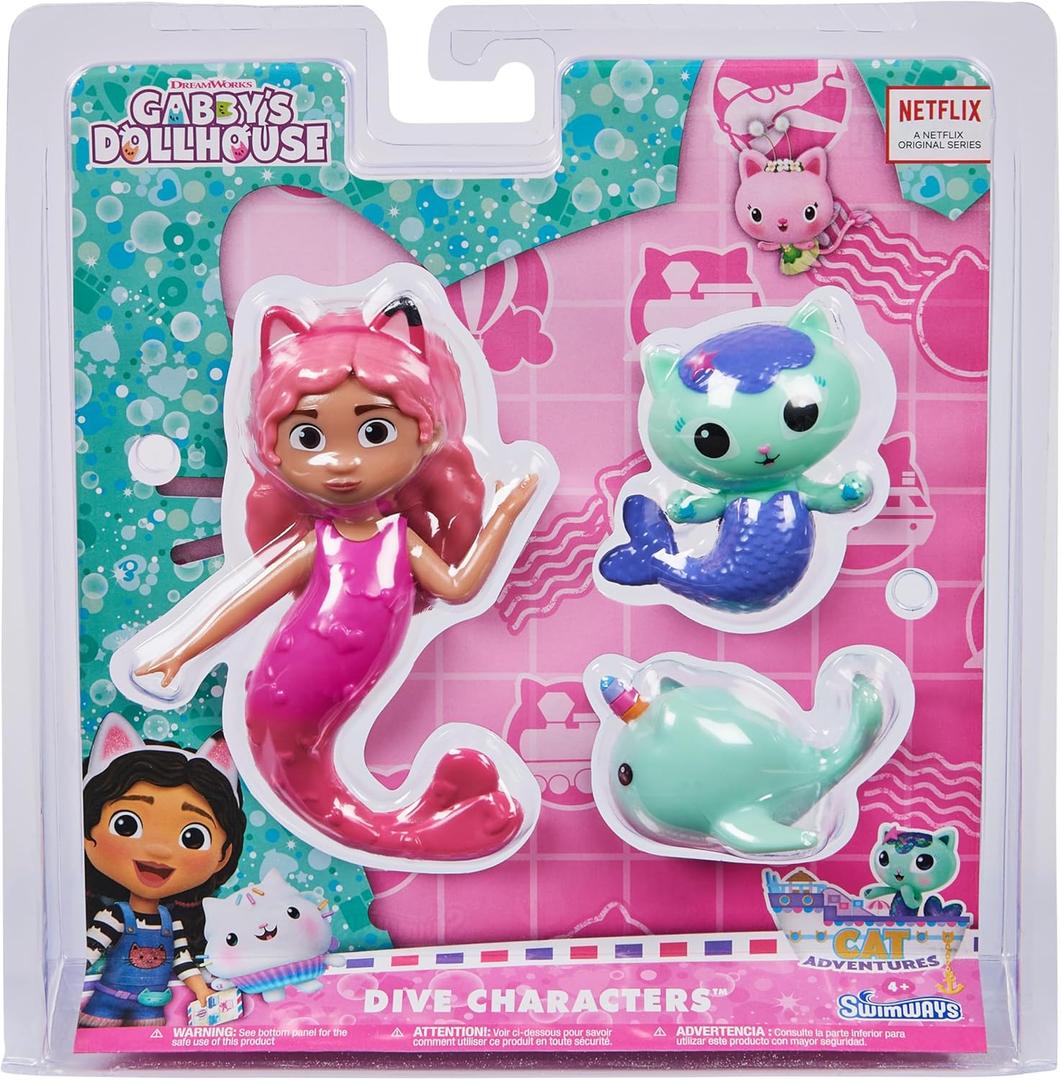 SwimWays Gabby's Dollhouse Dive Characters 3-Pack, Swimming Pool Accessories & Kids Pool Toys, Pool Party Supplies & Water Toys for Kids Aged 5 & Up