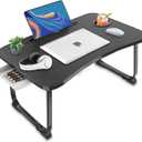 Fayquaze Portable Foldable Lap Desk with Storage Drawer and Cup Holder - Laptop Bed Stand Tray Table for Eating, Reading and Working (Blacksilver)