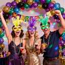 130 Pcs Mardi Gras Party Favors Kit - Carnival Decorations Set with Bulk Mardi Gras Beads Necklaces Masquerade Masks Gold Coins Tattoos & Stickers Vintage Fat Tuesday Parade Accessories Supplies