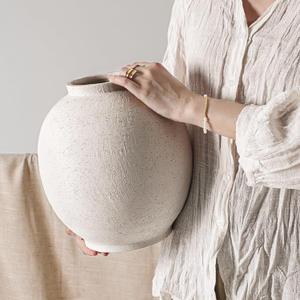 Ceramic Rustic Vase, 10.8 Inch Farmhouse Minimalist Tall Flower Vase for Table, Living Room, Home Decor, Bathroom, Holiday, Wedding, Set of 1, Sandstone White