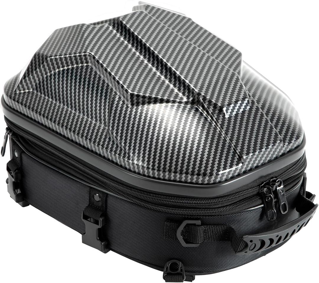 SUNPIE Motorcycle Tail Bag 15L-20L Expandable Motorcycle Backpack Helmet Bag ABS Hard Shell Waterproof Motorbike Storage Bags, Dual Use Luggage Rucksacks with Storage(Carbon)