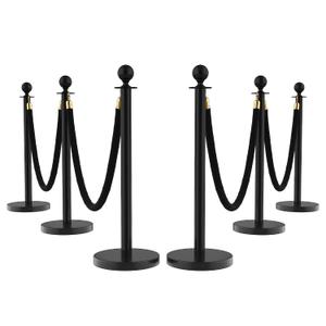 6Pcs Stanchions and Velvet Ropes, Black Stanchions with Retractable Belts, Crowd Control Barriers with Hollow Base, Red Carpet Ropes and Posts for Event & Party Supplies