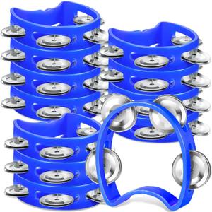 12 Pcs Plastic Percussion Tambourine with 4 Bells Rhythm Musical Instruments for Adults Hand Tambourine Hand Held Percussion Drum for Party Kindergarten Family School Supplies (Blue)
