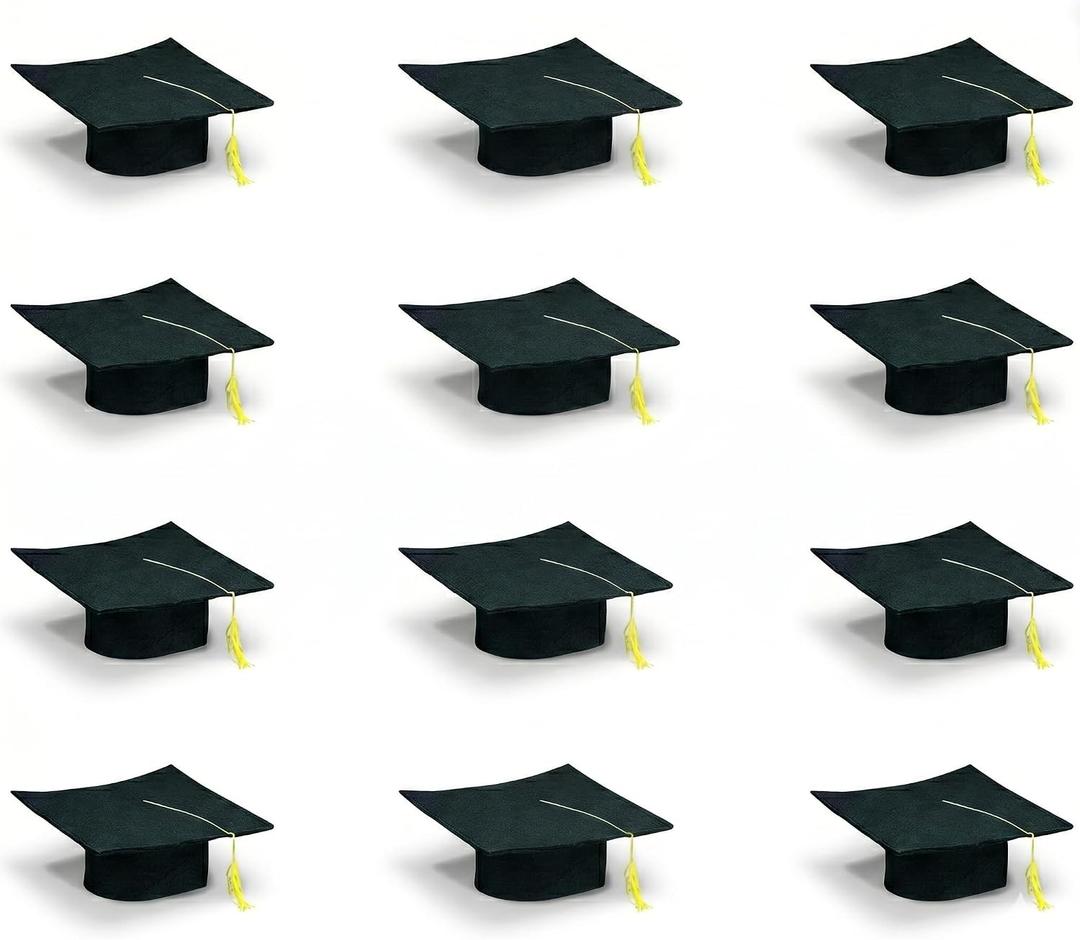 Fun Express Bulk 12 Pieces Kid's Felt Elementary, Kindergarten, Pre-School Graduation Mortarboard Caps, Felt