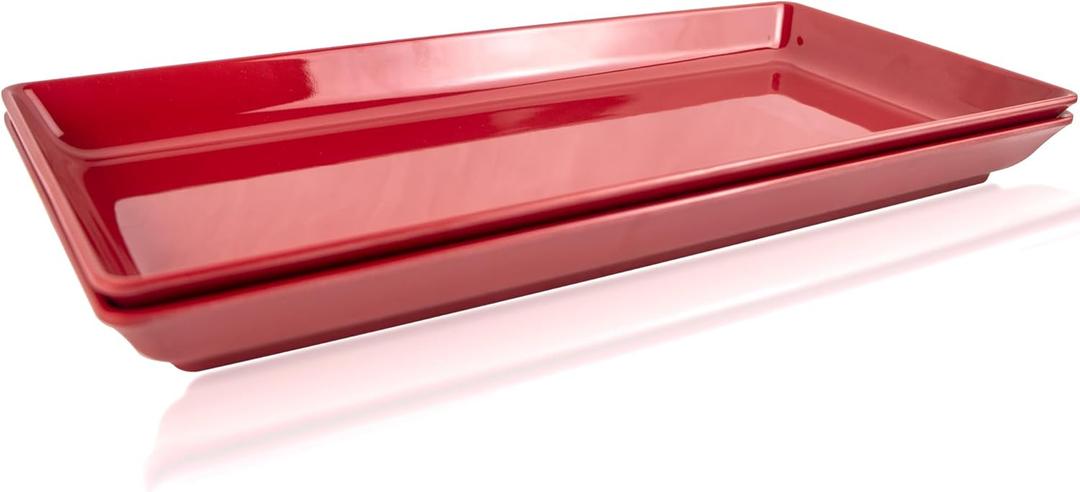 Long Melamine Serving Tray for Appetizer, Charcuterie, Bread, Fruit, Dessert, Stackable, Set of 2, Red, 17.3x8x1.5 inch