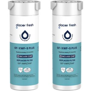 GLACIER FRESH Water Filter Compatible with XWFE (Built-in CHIP), Replacement for GE XWFE, XWF Refrigerator Water Filter NSF/ANSI 53 Certification Pack of 2