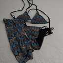Women's 3 Pieces Swimwear Set Halter Boho Bikini with Drawstring Beach Skirt Bathing Suit (Medium, Blue)