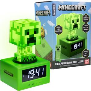 Paladone Minecraft Creeper Icon Alarm Clock - Creeper Glow Mode - Battery Powered - Kids Alarm Clock for Boys