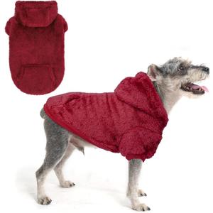 SCENEREAL Fleece Dog Sweaters Hoodie for Small Medium Large Dogs Girls Boys, Plush Fuzzy Dog Clothes Hoodies with Leash Hole, Winter/Fall Puppy Cold Weather Coat, Sherpa Hooded Sweatshirt, Burgundy SM