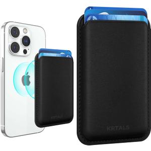 Stronger Magnetic RFID Leather Mag-Safe Card Holder for iPhone 16 Series, Mag-Safe Accessories Stick on Series of iPhone 17/16/15/14/13/12 and Pro/Promax, Black