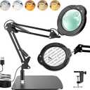 Magnifying Glass with Light and Stand, 10X 30X Desktop LED Magnifying Lamp with Base and Clamp, 5 Color Modes, 3 Dimmable Levels Hands Free Magnifying Glass for Reading, Close Work, Crafts, Jewelry