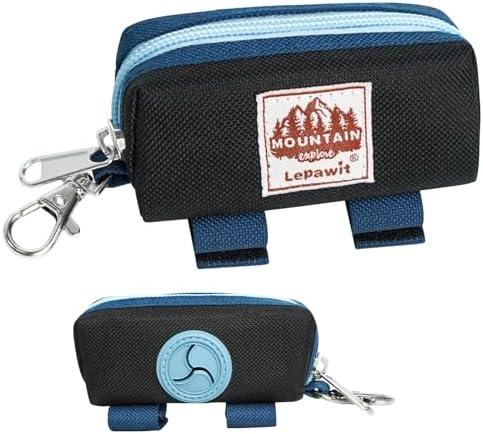 Lepawit Dog Poop Bag Holder Zippered Pouch, Portable Dog Poop Bag Dispenser with 1 Metal Clip, Fashion Color Matching Canvas Waste Bag Holder for Leashes - Black