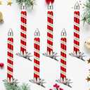 Soulchen 6 Pcs Candy Cane Striped Clip-on Candle Ornaments for Christmas Tree Vintage Retro Glass Frosted Taper Glittery Candle Stick Christmas Tree Ornaments for Holiday Decor