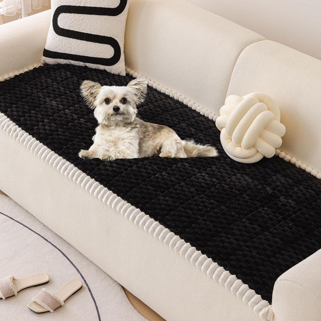 vctops Black Faux Fur Couch Cover for Dogs Washable, Fuzzy Pet Couch Covers for 3 Cushion Sofa Pet Friendly, Non Slip Sofa Cover (Black,28"x70")