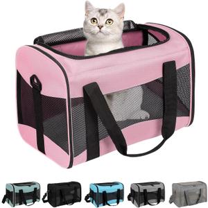 Cat Carrying Case - Pet Carrier Airline Approved, Protable and Breathable Pet Travel Carrier Removable Fleece Pad, Collapsible Cat Carrier Dog Carrier for Medium Cats Small Cats Dogs (Medium, Pink)