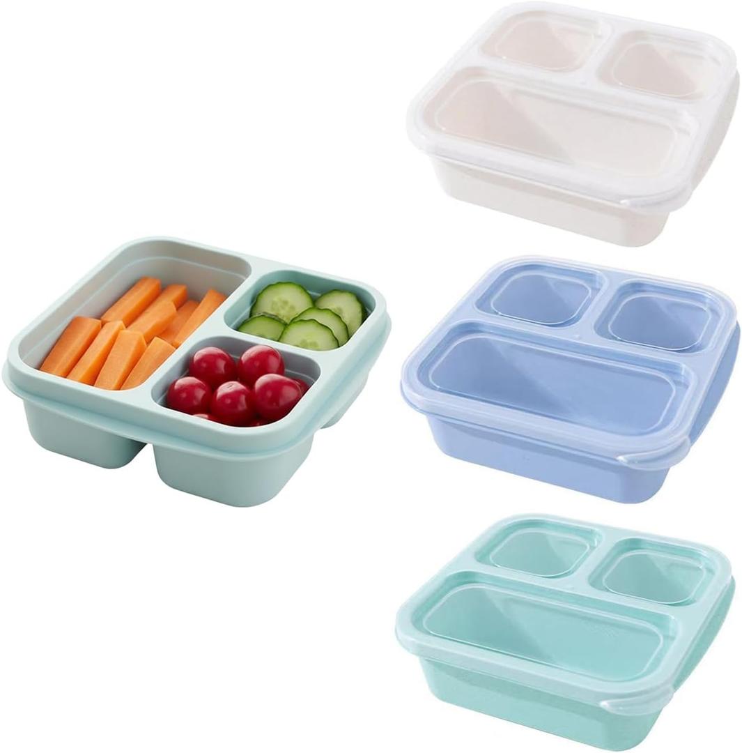 Emptycolor 3 Pack 3 Compartment Lunch Snack Containers with Lids, Meal Prep Bento Snack Boxes, BPA Free, Reusable Food Storage Lunchable Containers for People Work Travel