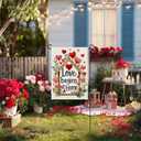 3 x CROWNED BEAUTY Valentines Day Garden Flag Love Begins at Home 12x18 Inch Double Sided Hearts Floral Welcome Decoration for Outside Yard
