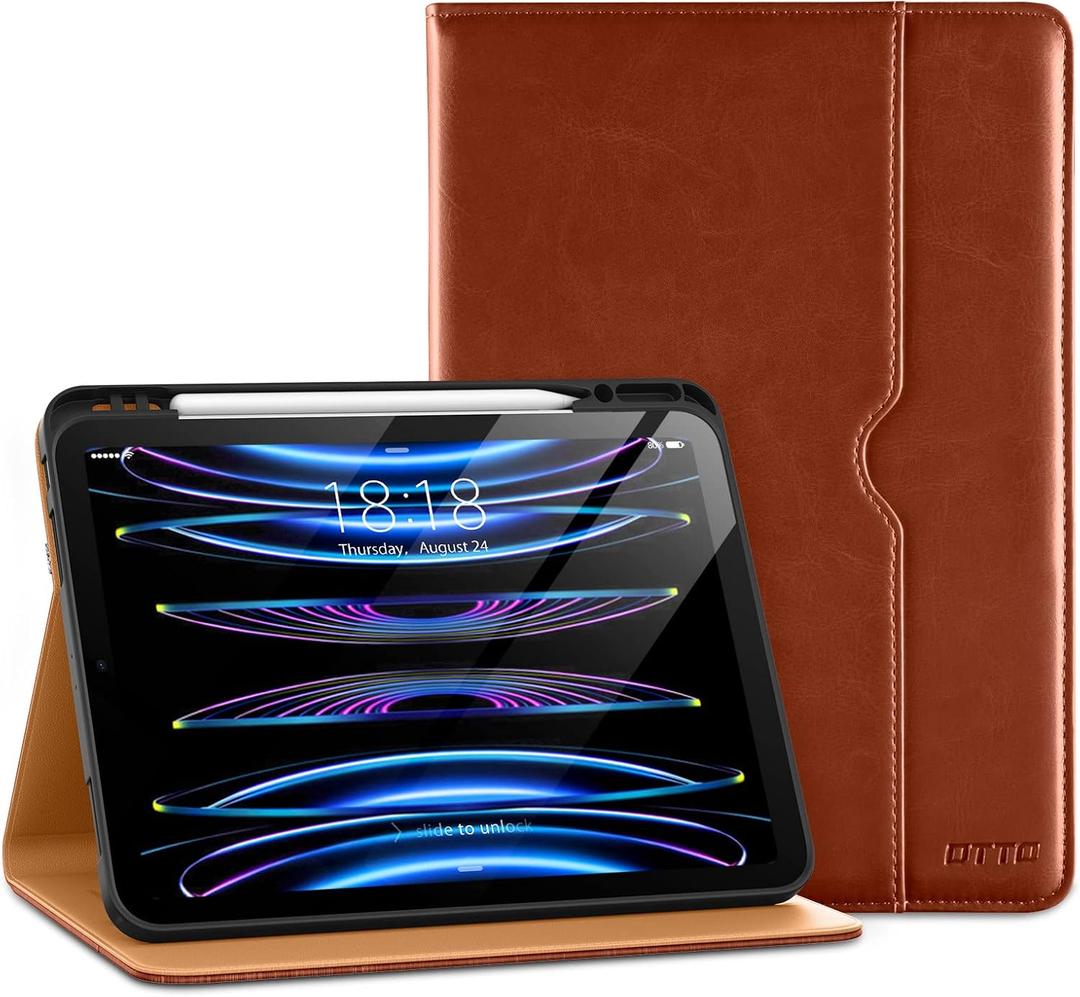 DTTO for iPad Pro 12.9 6th / 5th / 4th / 3rd Generation Case 2022/2021/2020/2018, Premium Leather Folio Stand Cover with Built-in Apple Pencil Holder -Auto Wake/Sleep and Multi Viewing Angles,Brown