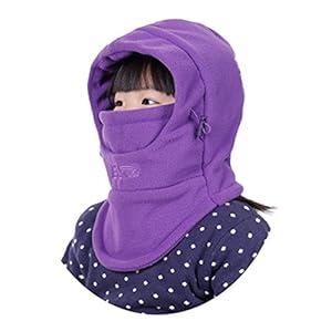 ZZLAY Children's Balaclavas Hat Thick Thermal Windproof Ski Cycling Face Mask Caps Hood Cover Adjustable Cap Purple