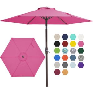JEAREY 7.5FT Patio Umbrella Market Table Umbrella with 6 Sturdy Ribs, Push Button Tilt/Crank Outdoor Umbrella for Garden, Deck, Backyard, Pool and Beach,Rose Pink