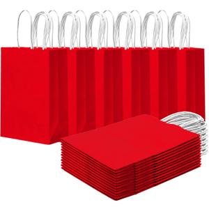 Qiqee 24PCS Small Gift Bag With Handles Bulk 8.3"X6"X3" Gift Bags Red Bags Multiple Uses (Small Size)